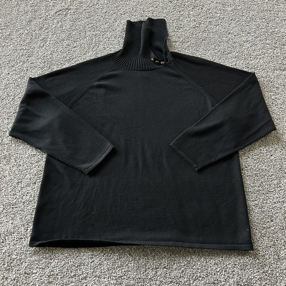 Linea By Louis Dell'Olio Sweater Womens 1X Black Mock Neck Tight-Knit Pullover